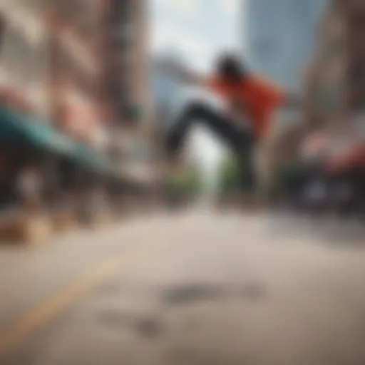 A vibrant skateboarding scene in Chicago featuring skaters performing tricks.