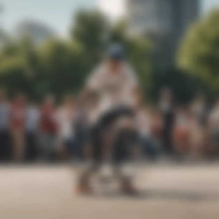 A group of skaters engaging in a community event at a skate park.