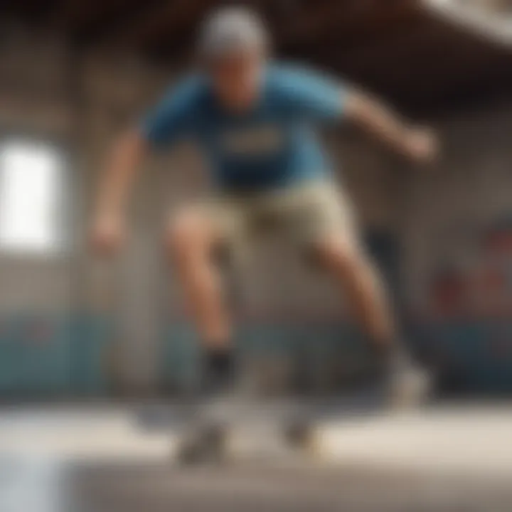 A skateboarder enjoying a skate session in stylish shorts.