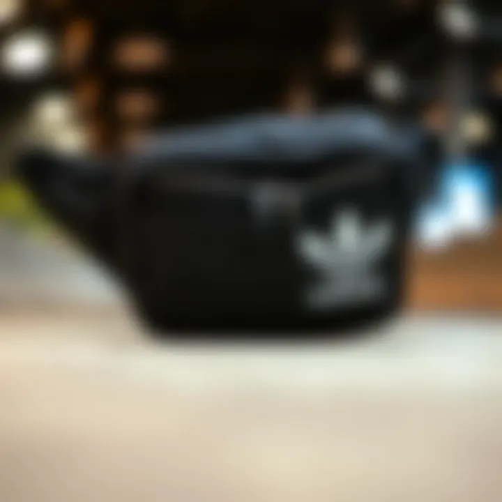 Close-up of the functional features of the Adidas bumbag.