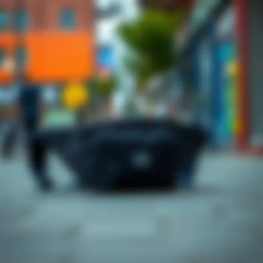 Adidas bumbag showcased against a vibrant urban backdrop.