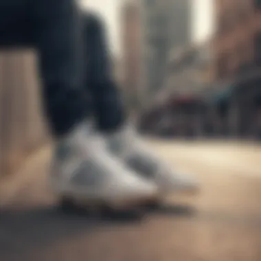 Skateboarder wearing adidas Forum size 14 in an urban setting