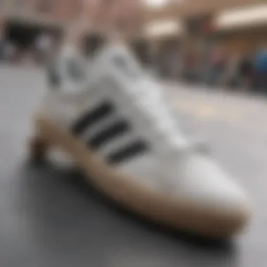 Close-up of Adidas shoe details for skateboard performance