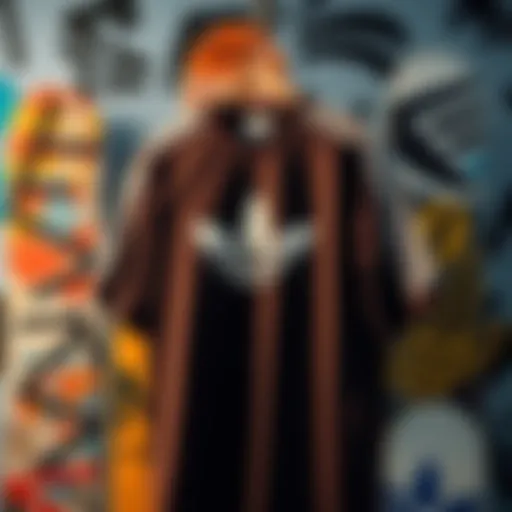 The Intersection of Fashion and Skate Culture Iconic adidas three stripe shirt displayed against a skateboard backdrop