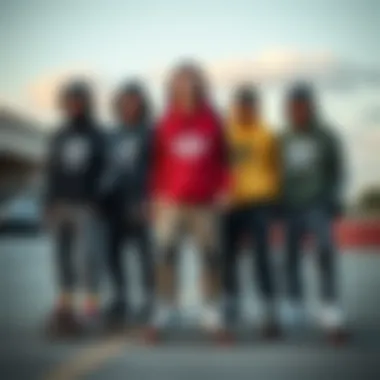 Trendy Skateboarders in Adidas Outfits Group of skateboarders in trendy Adidas outfits