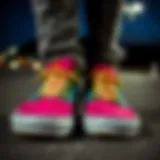 A close-up of a vibrant pair of Vans shoes showcasing their unique design