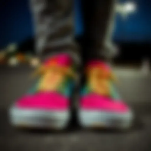 A close-up of a vibrant pair of Vans shoes showcasing their unique design