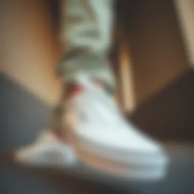 Fashion Meets Functionality A fashion-forward individual styling all white Vans with contemporary attire.