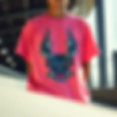 An eye-catching pink graphic tee featuring bold designs.