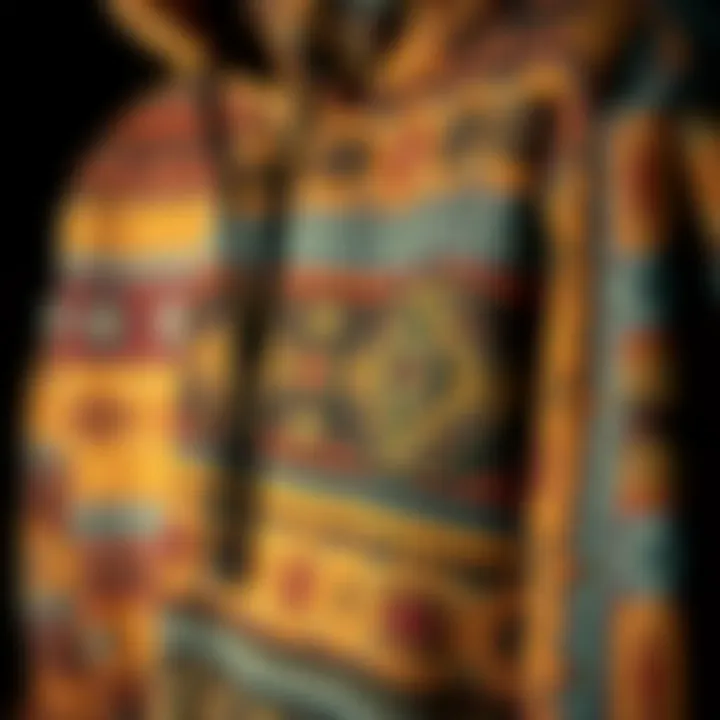 Baja hoodie poncho showcasing intricate patterns and textures