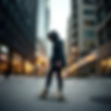 A skateboarder wearing a Baja hoodie poncho in an urban setting