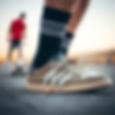 Close-up of Socks with Skate Shoes Close-up of black Adidas no show socks with skate shoes