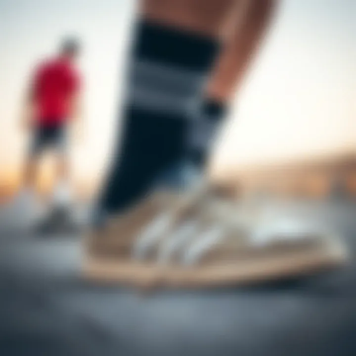 Close-up of Socks with Skate Shoes Close-up of black Adidas no show socks with skate shoes