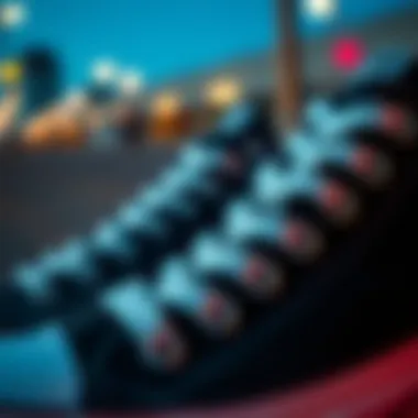 Detailed Look at Design Attributes Close-up of the unique design features of black platform low top Converse