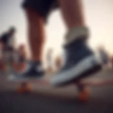 Embracing Skate Culture with Style Skateboarding scene featuring individuals wearing black platform low top Converse