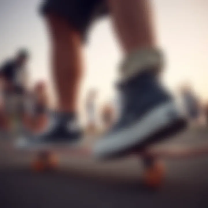 Embracing Skate Culture with Style Skateboarding scene featuring individuals wearing black platform low top Converse