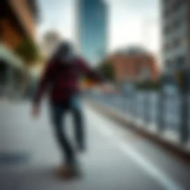 Skateboarder wearing a Brixton flannel jacket in an urban setting