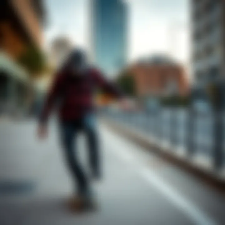 Skateboarder wearing a Brixton flannel jacket in an urban setting