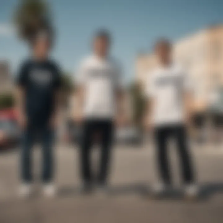 A group of skateboarders wearing Bronson T-shirts in an urban setting