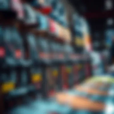 Skateboard Gear Selection at Closeout Skateboard gear on display during a closeout sale