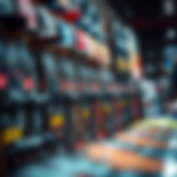 Skateboard Gear Selection at Closeout Skateboard gear on display during a closeout sale