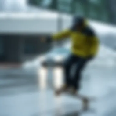 Burton DryRide jacket in action during a skateboard session in the rain.