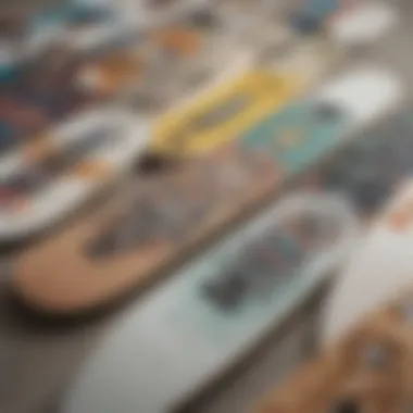 Artistic Custom Designs Artistic representation of various custom designs on blank skateboards.