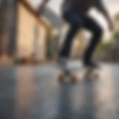 Showcasing a skateboarder in action on a uniquely painted deck.