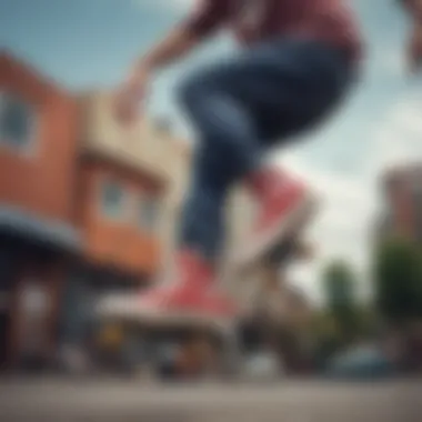 A skateboarder performing tricks while wearing Champion Hightops