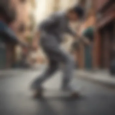 Skateboarder wearing Champion loose sweatpants mid-action