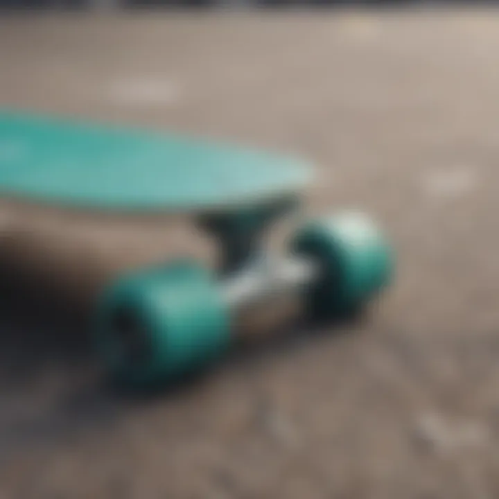 Close-up of the material composition of a teal penny board