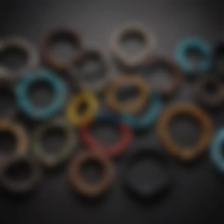 An array of Rastaclat bracelets displayed together, illustrating the diversity of styles and colors available.