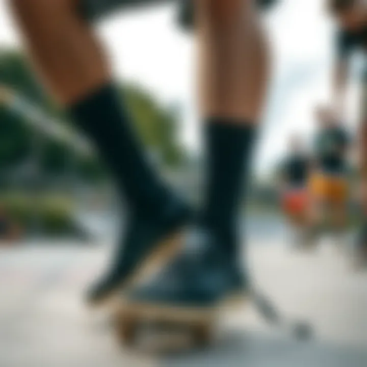 Skateboarders Embracing Black Adidas Socks in Action Group of skateboarders showcasing black Adidas socks at a skate park