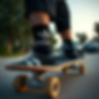 Trendy Skate Gear Highlighting Black Adidas Socks Trendy skateboard gear featuring black Adidas socks