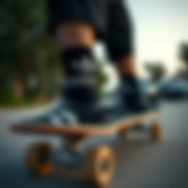 Trendy Skate Gear Highlighting Black Adidas Socks Trendy skateboard gear featuring black Adidas socks