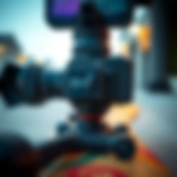 Close-up of camera settings while filming skateboarding