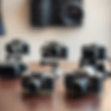 Different types of skate cameras displayed on a surface