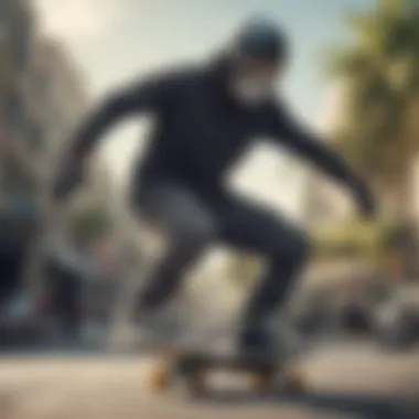 Skateboarder wearing protective gear