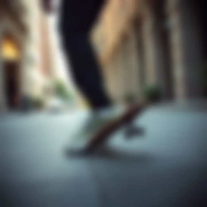 Skateboarder in action with Converse Run Star Hike Skateboarder wearing Converse Run Star Hike shoes in an urban setting