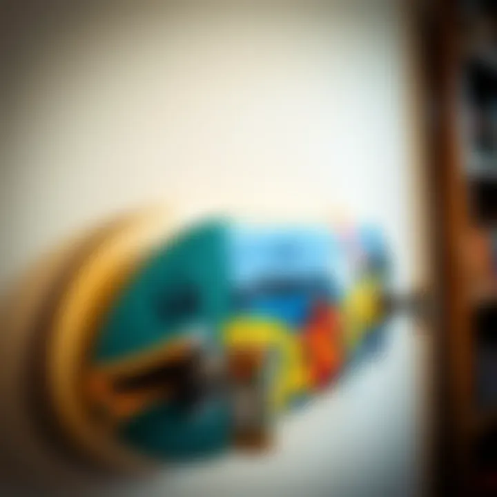 Custom Designed Skateboard Wall Mount Close-up of a customized skateboard wall mount featuring unique designs.