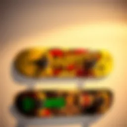 Beautifully mounted skateboard showcasing vibrant colors and design.