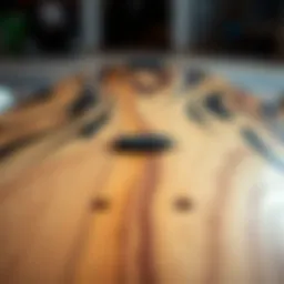 Close-up of various skateboard deck materials