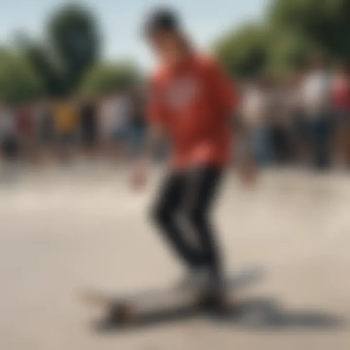 Youth gathering at a skate spot, listening to music