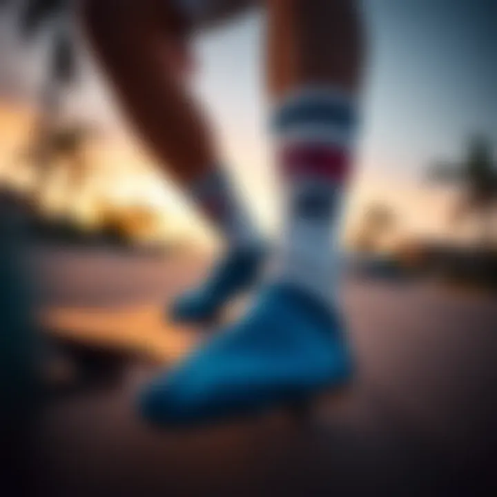 Tune Squad Socks in Skating Motion Close-up of Tune Squad socks worn by a skateboarder in action