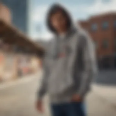 Action shot of a skateboarder wearing the Dickies Zip Up Hoodie in an urban setting