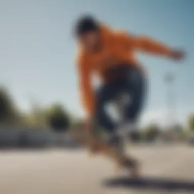 Dynamic Skateboarding with Enjoi Style Skateboarder wearing an Enjoi hoodie while performing a trick