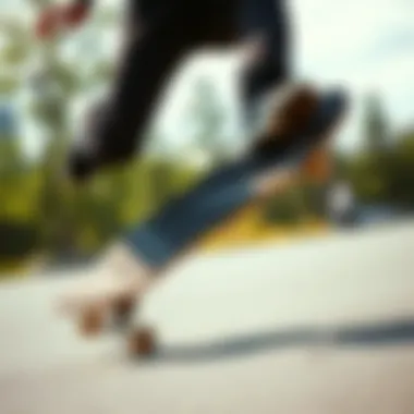 Skateboarding in Action with Black Shell Toe Adidas Skateboarder performing a trick while wearing black shell toe Adidas