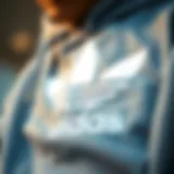 Close-up of the Trefoil logo on the sweatshirt