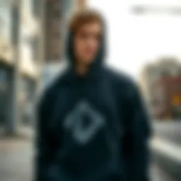 Stylish Black Diamond hoodie displayed against urban backdrop