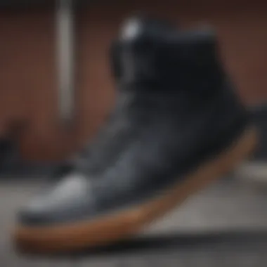 Design Features: A Closer Look at Nike's Black High Tops Close-up of Nike black high tops highlighting design details